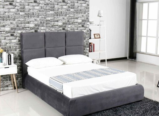 Lit double en tissu velours gris CARY 160x200 cm