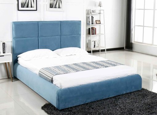 Lit double en tissu velours bleu CARY 160x200 cm