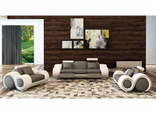 Ensemble canapé relax 3+1+1 places gris et blanc design OSLO