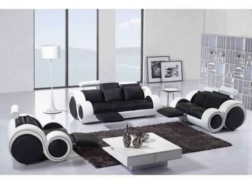 Ensemble cuir relax OSLO 3+2+1 places noir et blanc