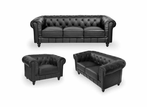 Ensemble canapé 3+2+1 places noir Chesterfield