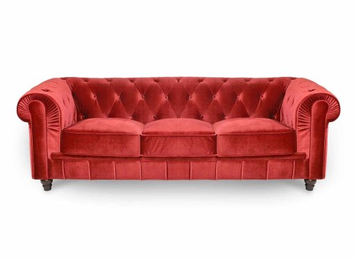 Canapé 3 places velours rouge CHESTERFIELD
