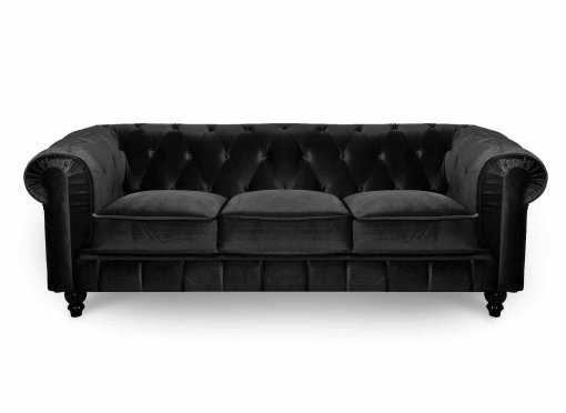 Canapé 3 places velours noir CHESTERFIELD
