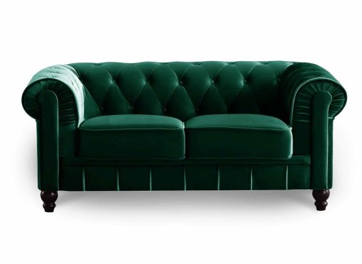 Canapé 2 places velours vert CHESTERFIELD