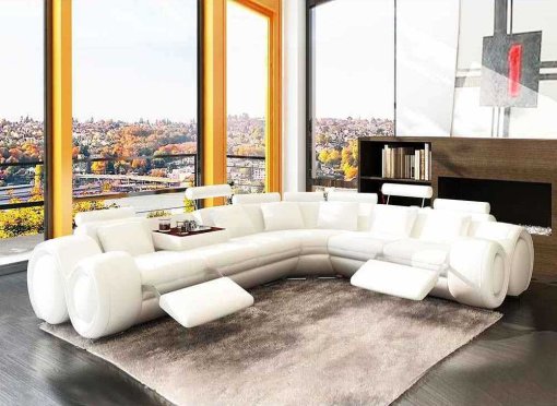 Canapé d'angle cuir blanc + positions relax OSLO - Angle Droit