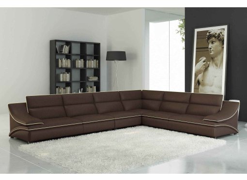 Canapé d'angle cuir design marron et beige ROXA
