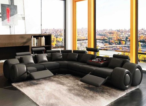 Canapé d'angle cuir noir positions relax OSLO - Angle Gauche