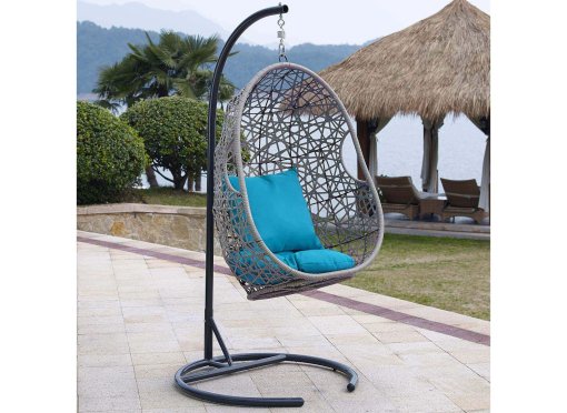 Fauteuil suspendu œuf en résine tressée gris et bleu MOOREA