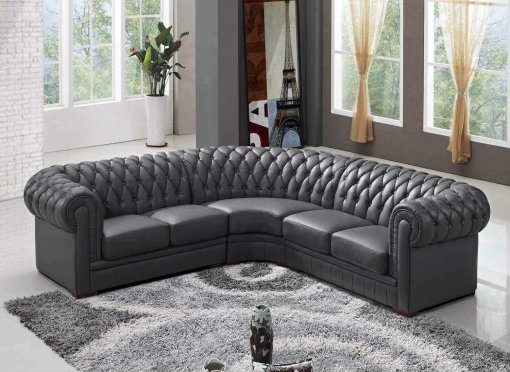 Canapé d'angle en cuir gris capitonné CHESTERFIELD