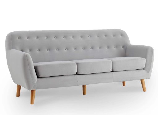 Canapé scandinave 3 places tissu velours gris VIKY