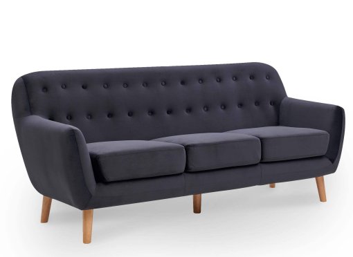 Canapé scandinave 3 places tissu velours noir VIKY
