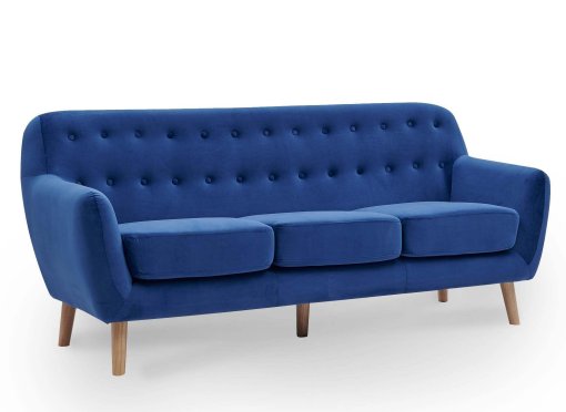 Canapé scandinave 3 places tissu velours bleu VIKY