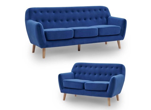 Ensemble canapé scandinave 3+2 places tissu velours bleu VIKY
