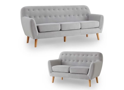 Ensemble canapé scandinave 3+2 places tissu velours gris VIKY