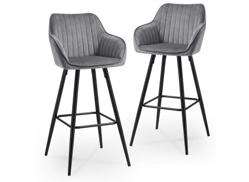 Lot de 2 tabourets de bar en tissu velours gris ALESSA