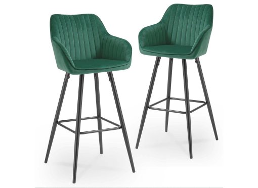Lot de 2 tabourets de bar en tissu velours vert ALESSA