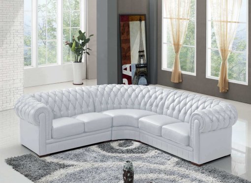 Canapé d'angle réversible cuir blanc capitonné CHESTERFIELD