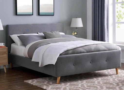 Lit scandinave en tissu capitonné gris GREG 160x200 cm