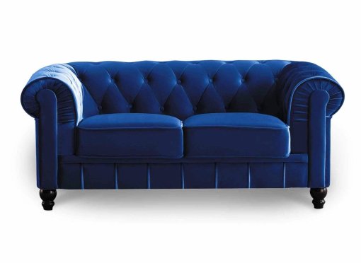 Canapé 2 places velours bleu CHESTERFIELD
