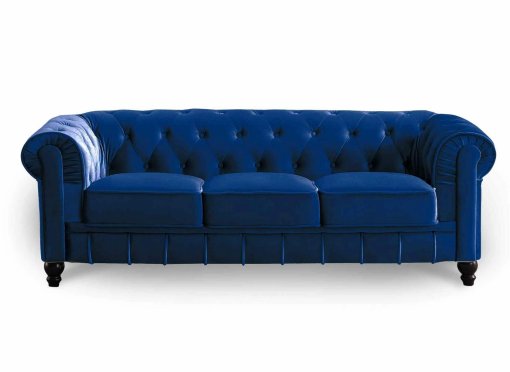 Canapé 3 places velours bleu CHESTERFIELD