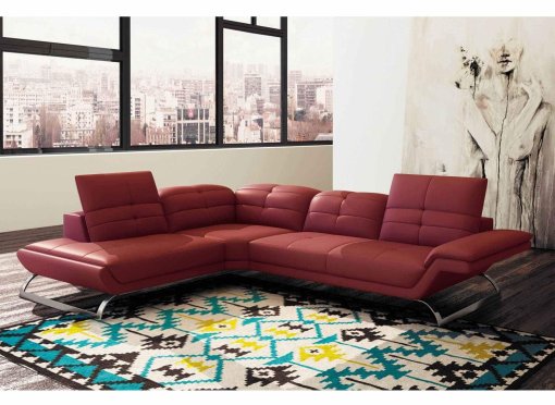 Canapé d'angle design en cuir rouge AURORE - Angle Gauche
