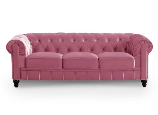 Canapé 3 places velours rose CHESTERFIELD