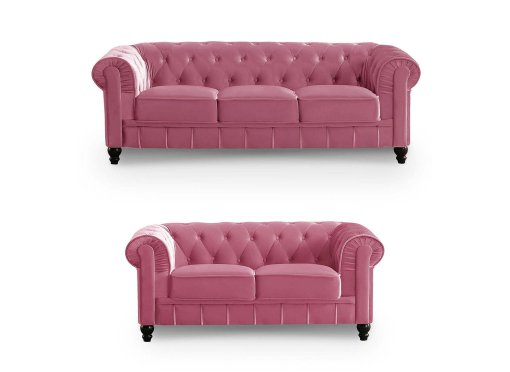 Ensemble de canapé 3+2 en velours rose CHESTERFIELD