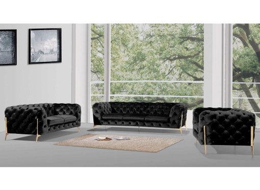 Ensemble canapé 3+2+1 places chesterfield velours noir CARMEN