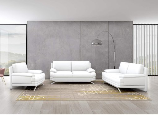 Ensemble salon en cuir blanc 3+2+1 places ROMEO