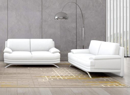 Ensemble salon en cuir blanc 3+2 places ROMEO