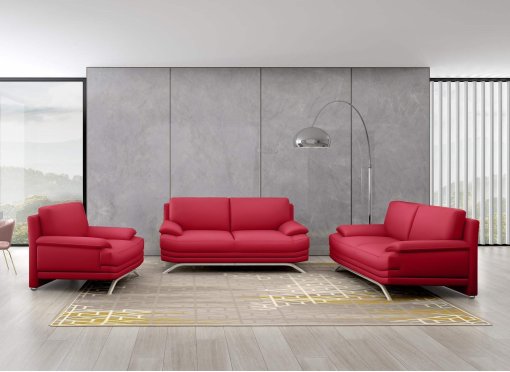 Ensemble salon en cuir rouge 3+2+1 places ROMEO