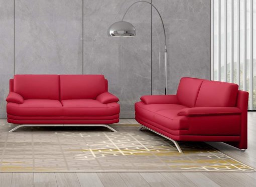 Ensemble salon en cuir rouge 3+2 places ROMEO