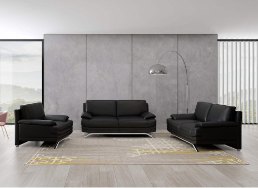 Ensemble salon en cuir noir 3+2+1 places ROMEO