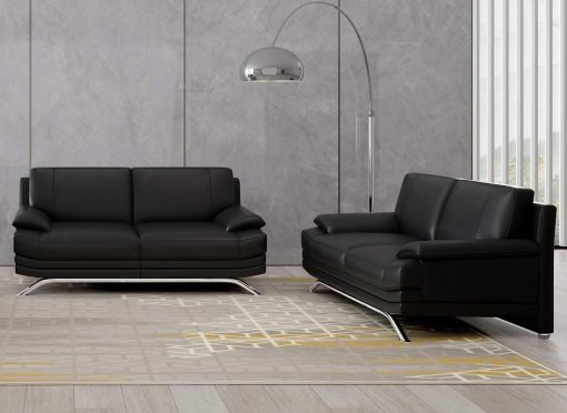 Ensemble salon en cuir noir 3+2 places ROMEO