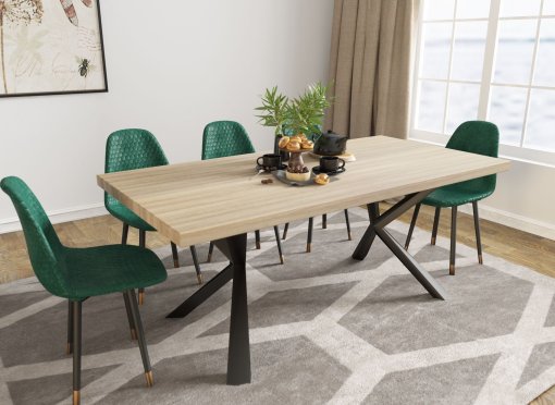 Table à manger design en bois et métal 6 personnes KINGA