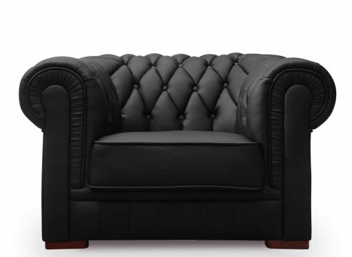 Fauteuil capitonné en cuir noir CHESTERFIELD