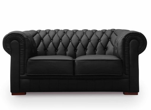 Canapé capitonné 2 places en cuir noir CHESTERFIELD