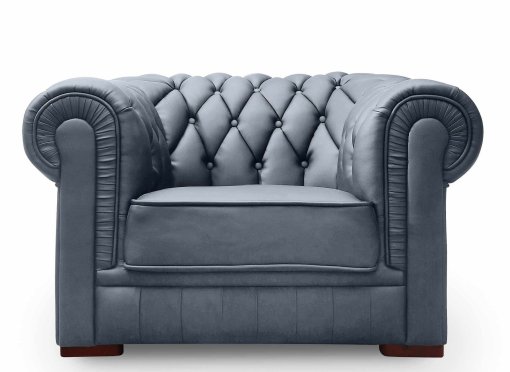 Fauteuil capitonné en cuir gris CHESTERFIELD
