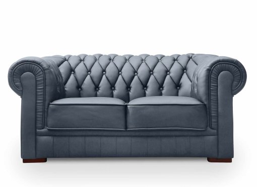 Canapé capitonné 2 places en cuir gris CHESTERFIELD