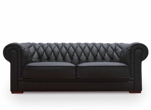 Canapé capitonné 3 places en cuir noir CHESTERFIELD