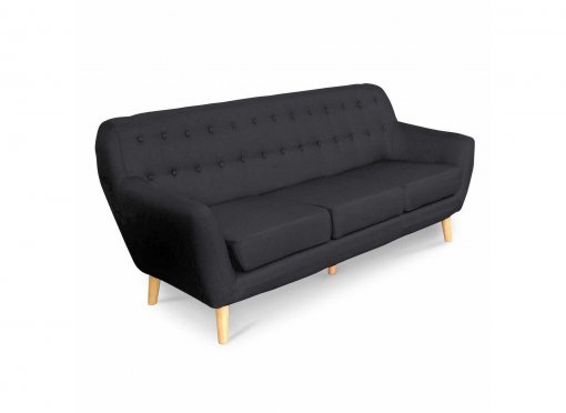 Canapé scandinave 3 places tissu noir VIKY