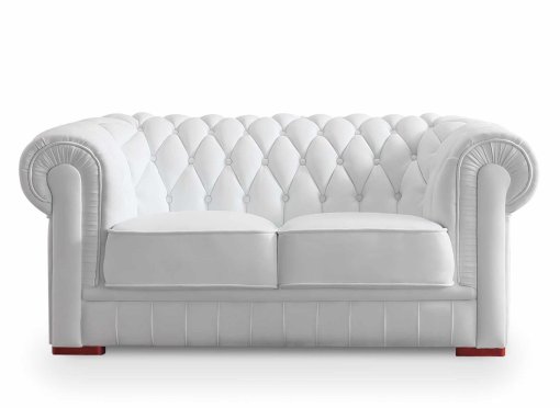 Canapé capitonné 2 places en cuir blanc CHESTERFIELD