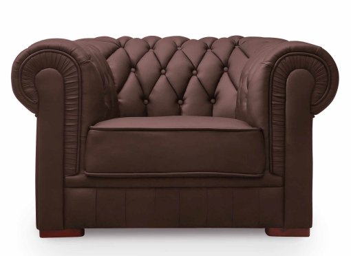Fauteuil capitonné en cuir marron CHESTERFIELD