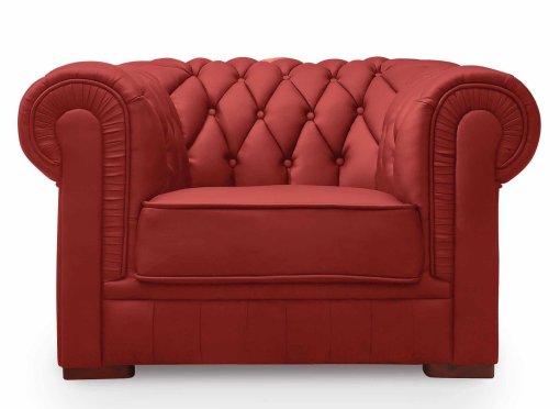 Fauteuil capitonné en cuir rouge CHESTERFIELD