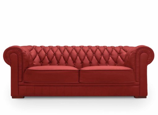 Canapé capitonné 3 places en cuir rouge CHESTERFIELD