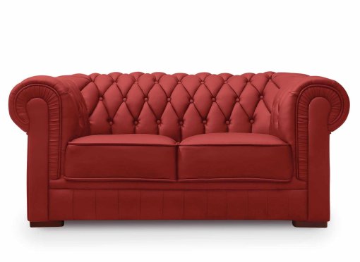 Canapé capitonné 2 places en cuir rouge CHESTERFIELD