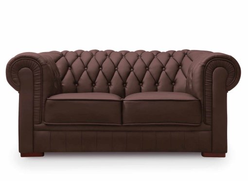 Canapé capitonné 2 places en cuir marron CHESTERFIELD