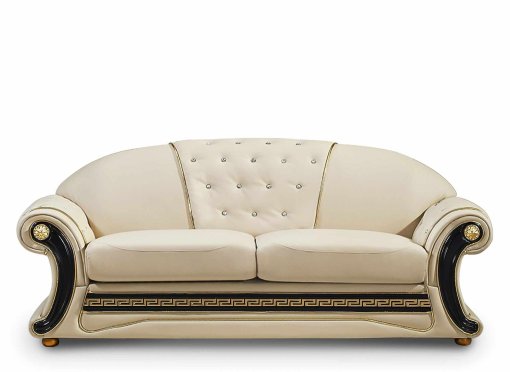 Canapé 3 places capitonné en cuir beige VINICIO