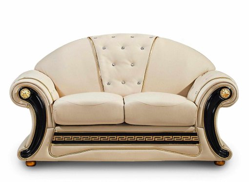 Canapé 2 places capitonné en cuir beige VINICIO