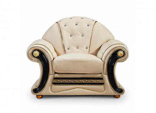 Fauteuil capitonné en cuir beige VINICIO